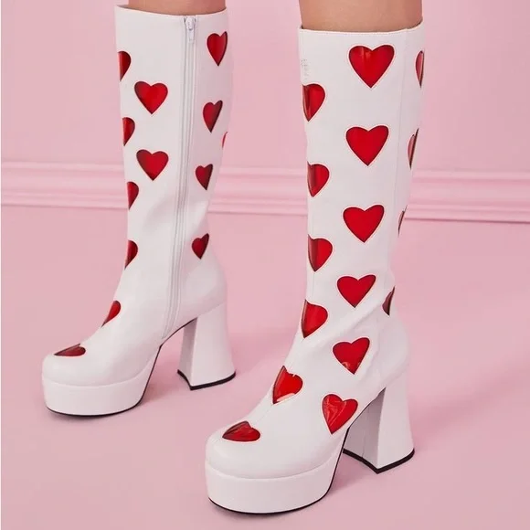 Dolls Kill Shoes Sugar Thrillz Heart Gogo Boots Dollskill